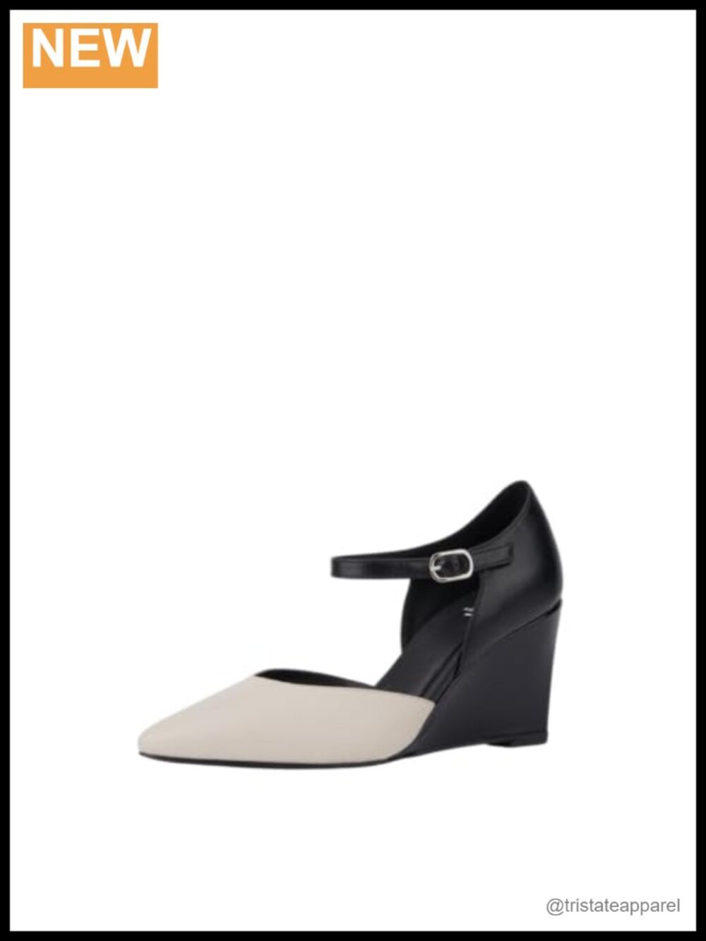 Penelopy Leather Wedge Pump Almond Toe Adjustable Ankle Strap Italy